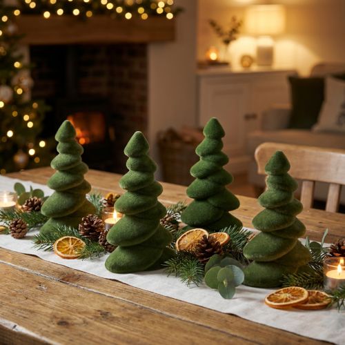 Tannenbaum Tischdeko Beflockte Tannen Grün 16,5cm 4 St | Floristik24.de