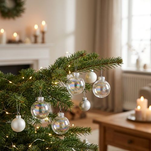 Artikel Mini Weihnachtskugeln Glas Irisierend Klar 4cm 24 St