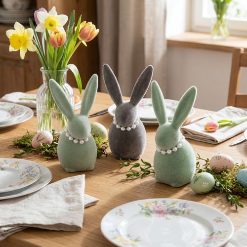 Osterhasen Deko mit Perlenkette Häschen für Wohnzimmer und Ostertisch 13cm 3St | Floristik24.de