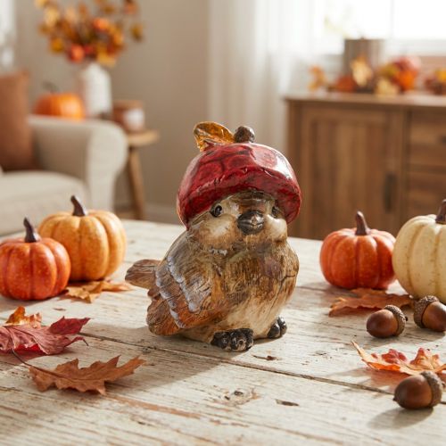 Dekofigur Vogel mit roter Apfel-Mütze Herbstdeko 13cm | Floristik24.de