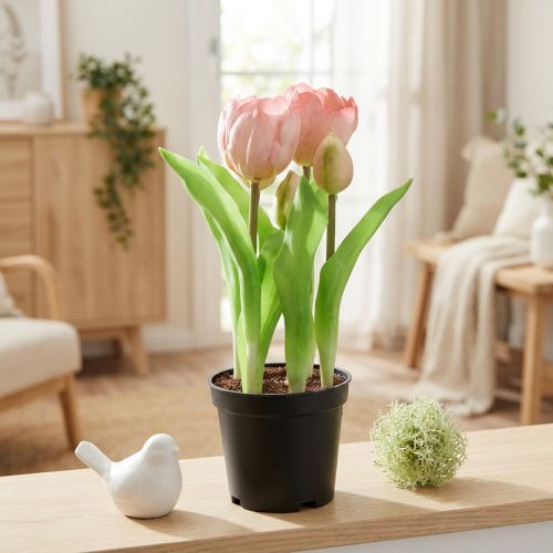 Kunstblumen im Topf Künstliche Tulpen Rosa Gelb 22,5cm | Floristik24.de