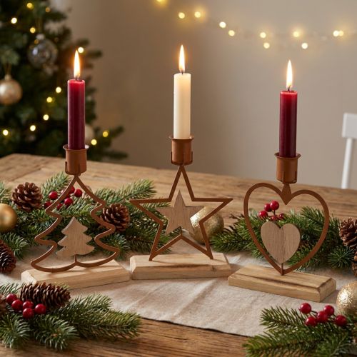 Kerzenhalter Stabkerzen Weihnachten Braun 16,5cm 3er Set