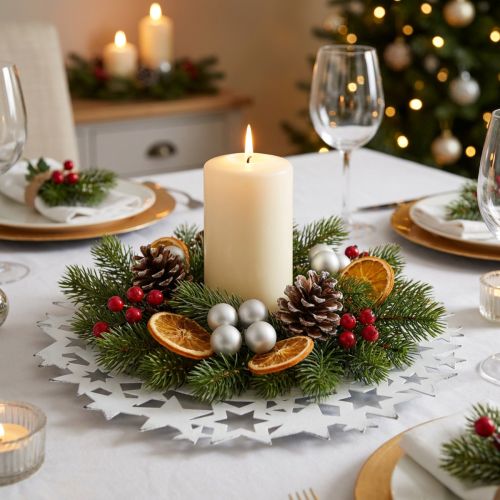 Weihnachtsteller Metall Weiß Ø34cm Dekoteller