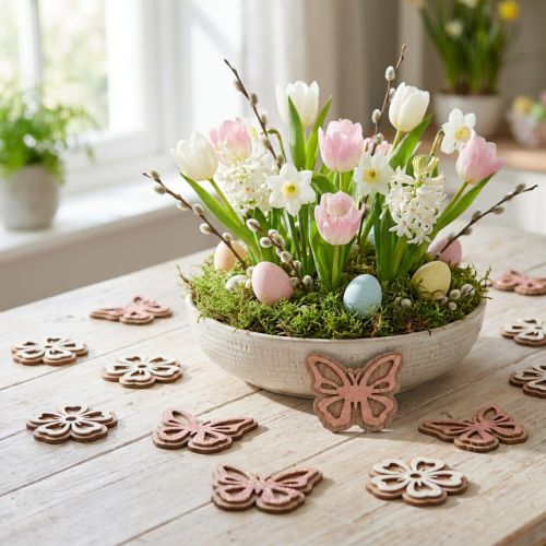 Streudeko Holz Blumen/Schmetterlinge Weiß/Rosa Ø4cm 36St | Floristik24.de