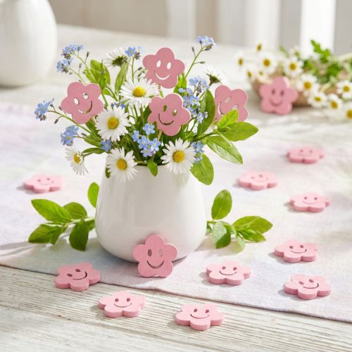 Artikel Holzblume mit Gesicht Rosa 2,5cm 48 St