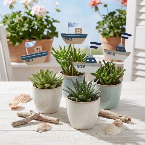 Dekostecker Schiff Holz Weiß Blau Natur 8cm H37cm 24 St | Floristik24.de