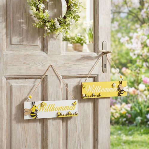 Willkommensschild mit Biene, Holzdeko, Bienendeko zum Hängen, Willkommen, Türschild 4St | Floristik24.de