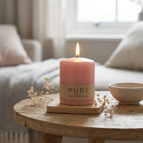 PURE Stumpenkerze Rosa 90/70 Naturwachs nachhaltig