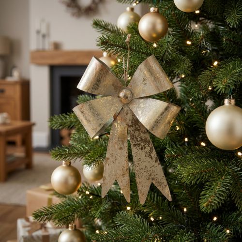 Schleife zum Hängen, Christbaumschmuck, Metalldeko Golden, Antik-Optik H23cm B16cm | Floristik24.de