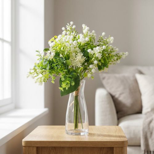 Deko-Kunstblumenstrauß Grün Weiß L36cm Eukalyptusblätter