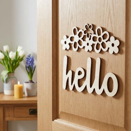 Holzdeko Blumen „Hello“ Natur Dekoschild mit Magnet 18/19,5cm 6St | Floristik24.de