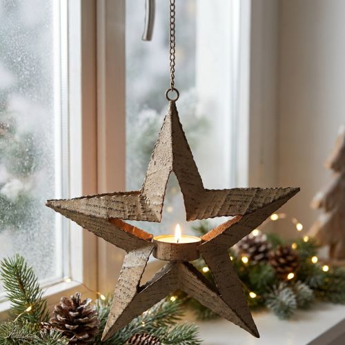 Teelichthalter Metall Weihnachtsstern Deko Beige 22,5cm | Floristik24.de