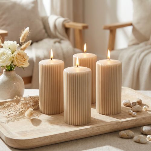 Stumpenkerzen Beige Rillenkerze 70/130mm 4 St | Floristik24.de
