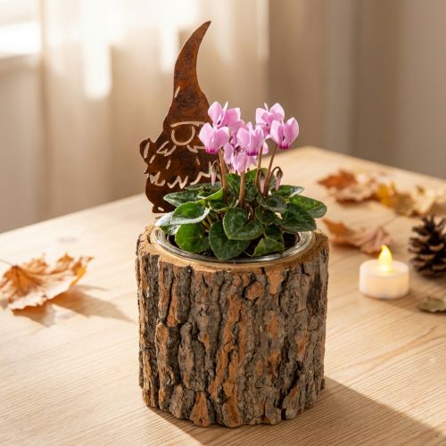 Blumentopf Holz Rinde Übertopf Wichtel Edelrost H24cm | Floristik24.de