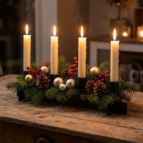 Kerzenständer Schwarz, Kerzenhalter Adventskranz 40cm H8cm | Floristik24.de