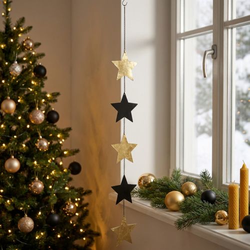 Weihnachtsdeko Stern Anhänger Gold Schwarz 5 Sterne 78cm | Floristik24.de
