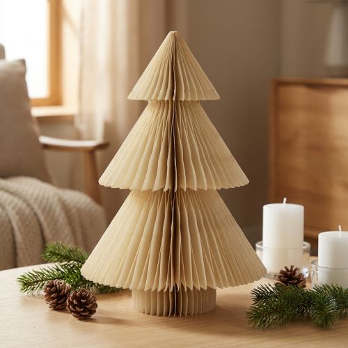 Papier Weihnachtsbaum Papier Tannenbaum Creme Gold H30cm | Floristik24.de