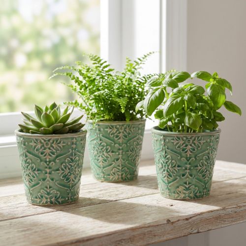 Übertopf Keramik Craquelé Glasur Grün Ø11cm H11cm 3St | Floristik24.de