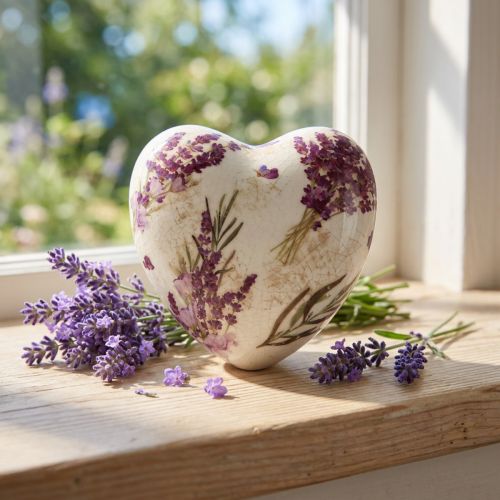 Herz Deko Keramik Lavendel Vintage Steingut 10,5cm