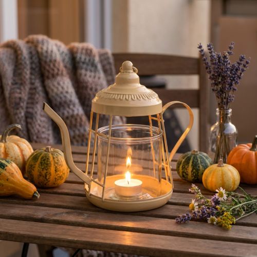 Teelichthalter Glas Windlicht Teekanne Orange Ø15cm H26cm | Floristik24.de