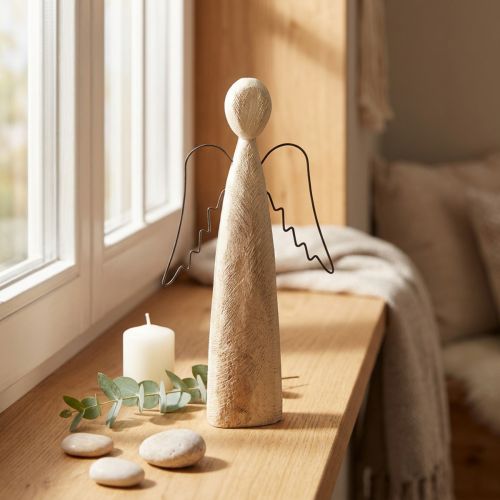 Holzengel Natur Schutzengel Holz Figur modern H27,5cm | Floristik24.de