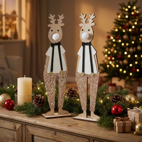 Rentier Holz Dekofigur Weihnachten zum Stellen 12×6,5cm H45cm 2St | Floristik24.de