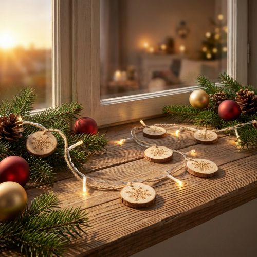 LED Lichterkette innen 120cm mit Holzscheiben