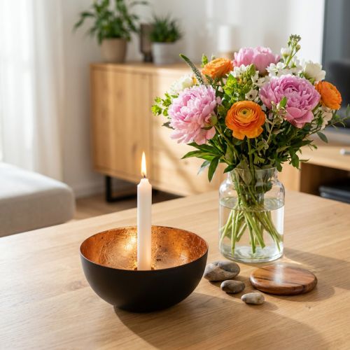 Kerzenhalter Schwarz, Bronze Stabkerzenhalter Ø13cm H6cm | Floristik24.de