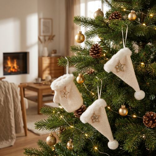 Weihnachtsanhänger Filz Handschuh Zipfelmütze Creme 6St | Floristik24.de