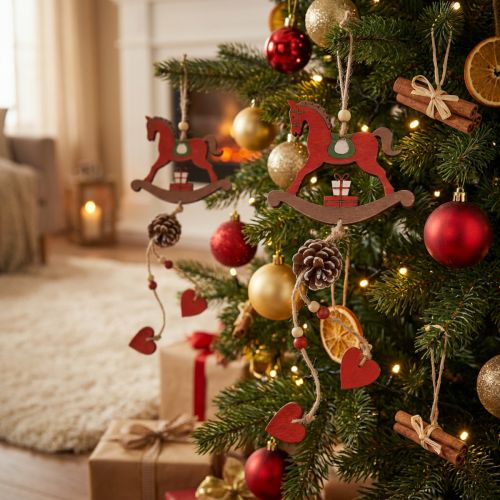 Deko Schaukelpferd Holz Hängedeko Weihnachten Rot 37cm 2St | Floristik24.de