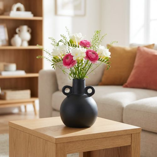 Keramikvase Mini Vase Schwarz Henkel Keramik Ø8,5cm H12cm | Floristik24.de