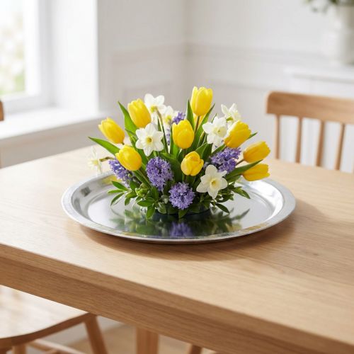 Deko-Teller Metall Silber Glänzend Ø34cm H3cm | Floristik24.de