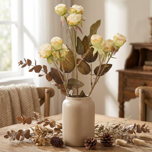 Künstliche Rosen Drylook 9 Blüten Creme 69cm