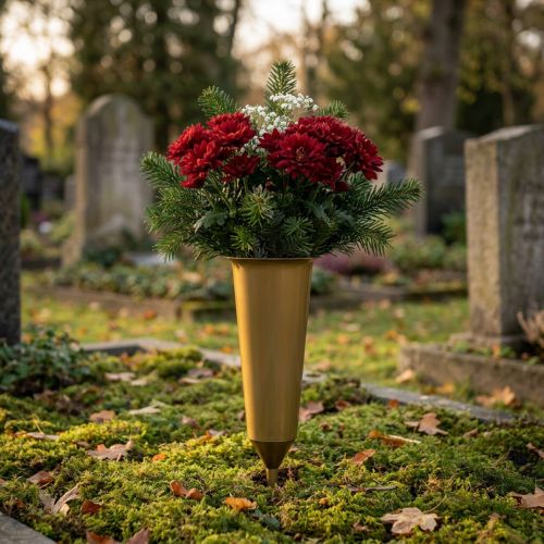 Grabvase Gold 33cm wetterfest Kunststoff