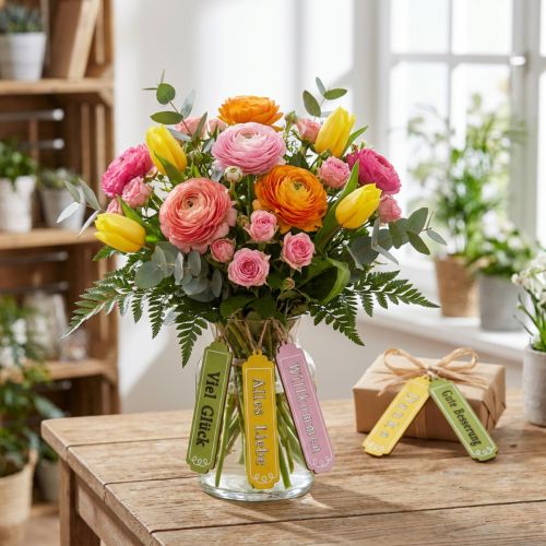 Dekohänger Geschenkanhänger mit Text Bunt 12,5cm 12St | Floristik24.de