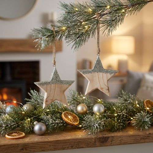 Deko Hänger Holzstern Glimmer 14,5cm 2St | Floristik24.de