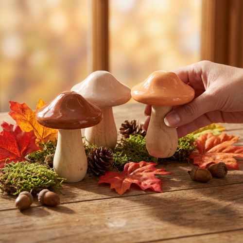 Deko Pilze aus Holz Braun Beige Orange Ø7,5cm H10cm 3 St | Floristik24.de