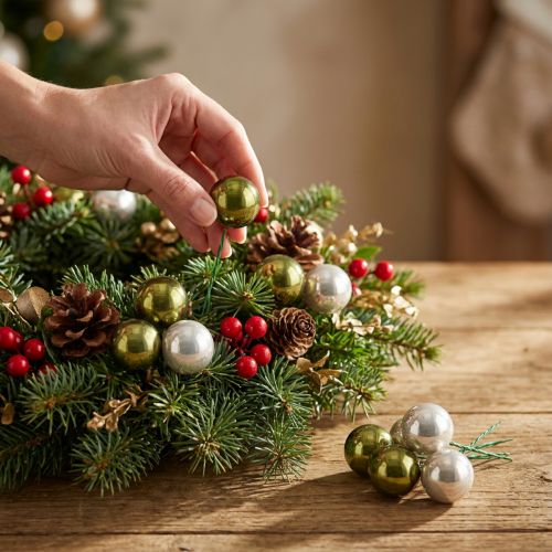 Artikel Weihnachtskugel Glas Spiegelbeeren Oliv Silber Ø40mm 32 St