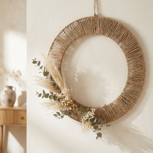 Wanddeko Dekoring Jute Metall Ø49cm Boho