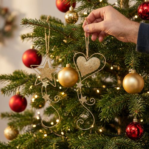 Weihnachtsdeko Anhänger Weihnachten Golden Herz Stern 4St | Floristik24.de