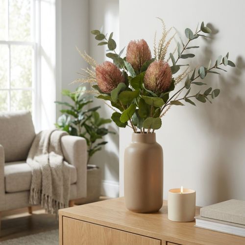Künstliche Banksia Proteaceae Weiß-Lila L58cm H6cm 3St | Floristik24.de