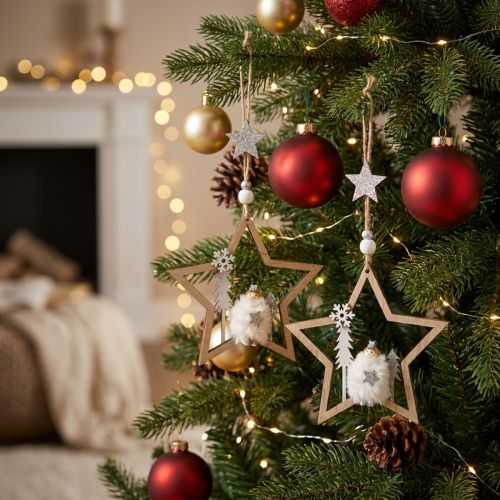 Weihnachtsdeko Stern Holz Dekohänger Ø13,5cm 4St | Floristik24.de