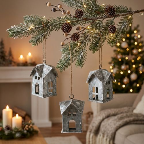 Weihnachtsanhänger Metall Haus Shabby Chic Weiß H9,5cm 3St | Floristik24.de