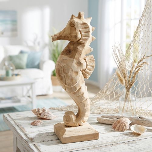 Deko Seepferdchen Holz Groß, Maritime Deko H38cm | Floristik24.de
