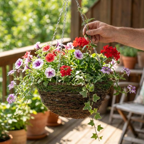Blumenampel Braun Ø31cm Hängekorb Moos Reben