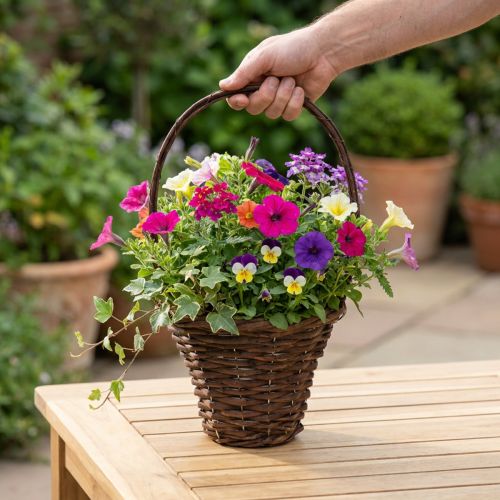 Korb mit Henkel, Pflanzkorb Rustikal Ø24×H18cm | Floristik24.de