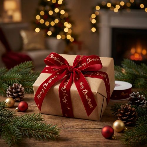 Geschenkband Weihnachtsband Rot Samtband 25mm 20m | Floristik24.de