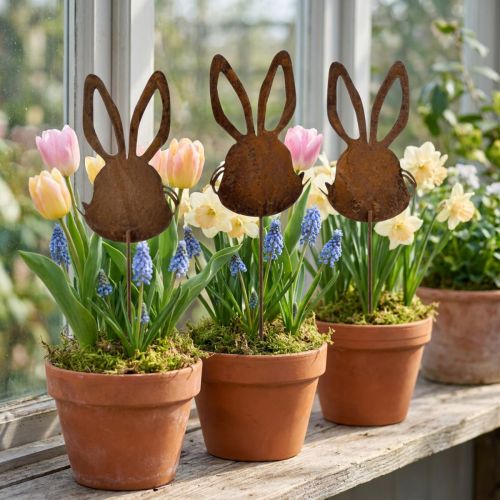 Blumenstecker Rost Hasen Deko 7,5cm×11,5cm 6 St | Floristik24.de