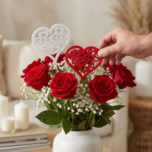 Blumenstecker Herz Rot, Weiß Dekostecker Valentinstag 7cm 12St | Floristik24.de