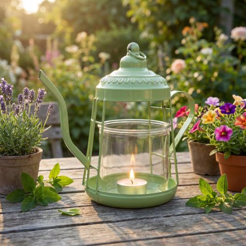 Teelichthalter Glas Windlicht Teekanne Grün Ø15cm H26cm | Floristik24.de